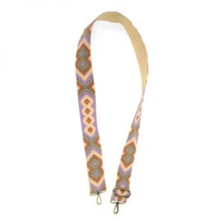 Joy Susan Guitar Strap - Lavender/Natural Geometric Embroidered