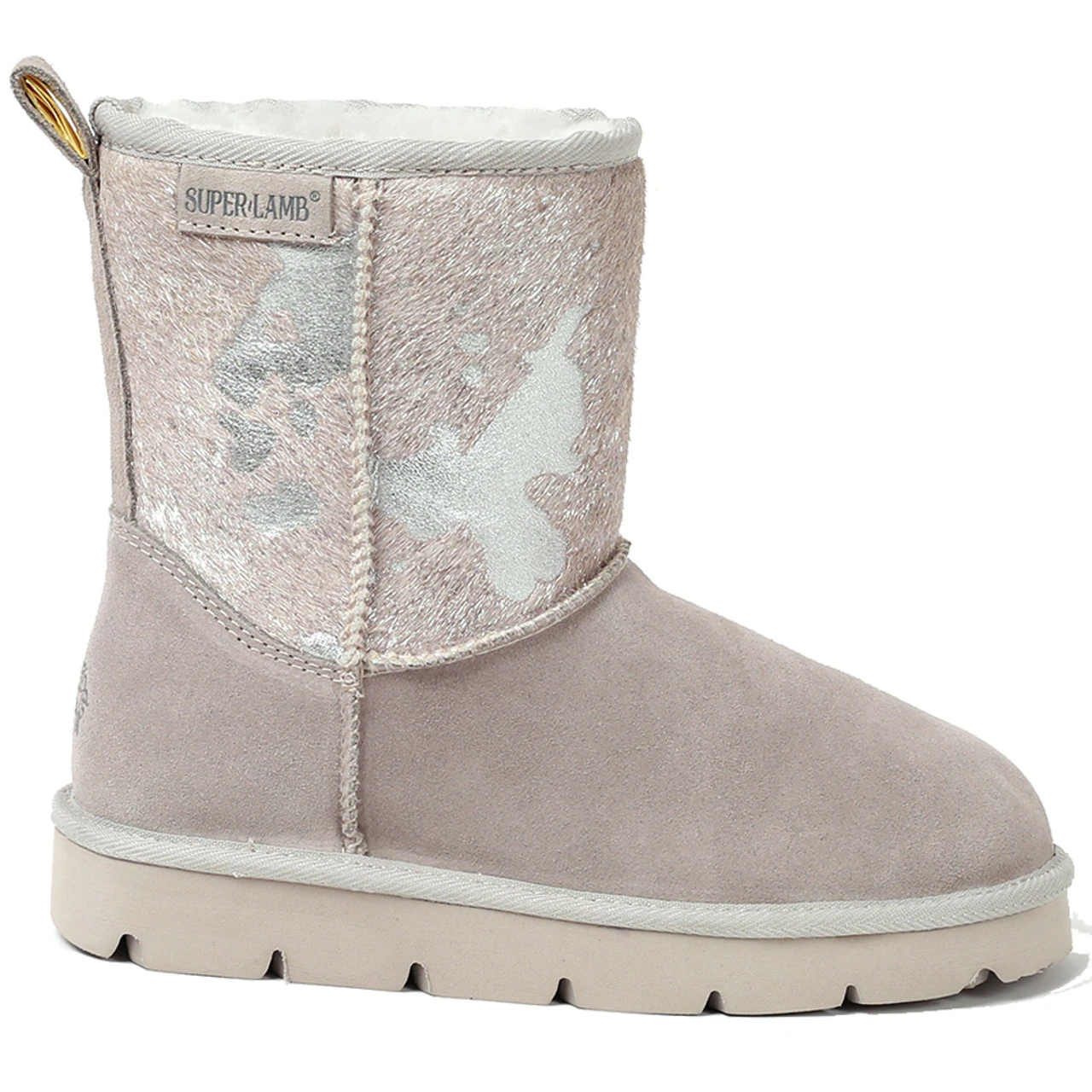 Superlamb Women's Turano 7.5 - Etched Cow Print Silver