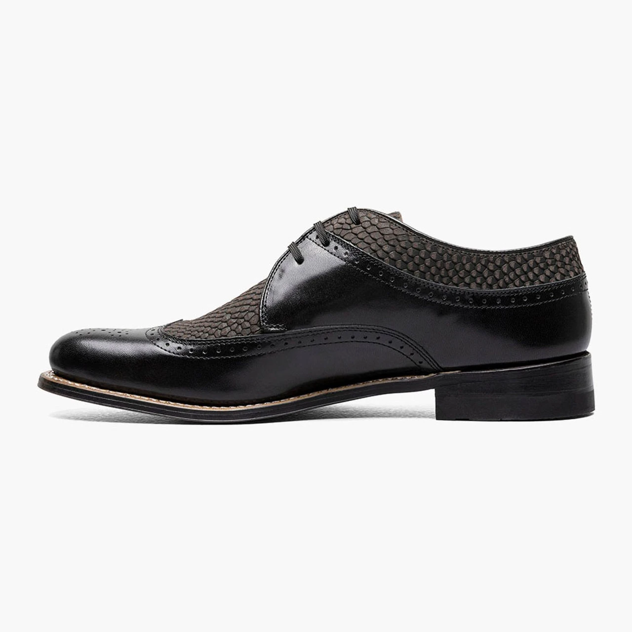 Stacy Adam's Men's Dayton Python Print Wingtip Oxford - Black / Gray - Image 3