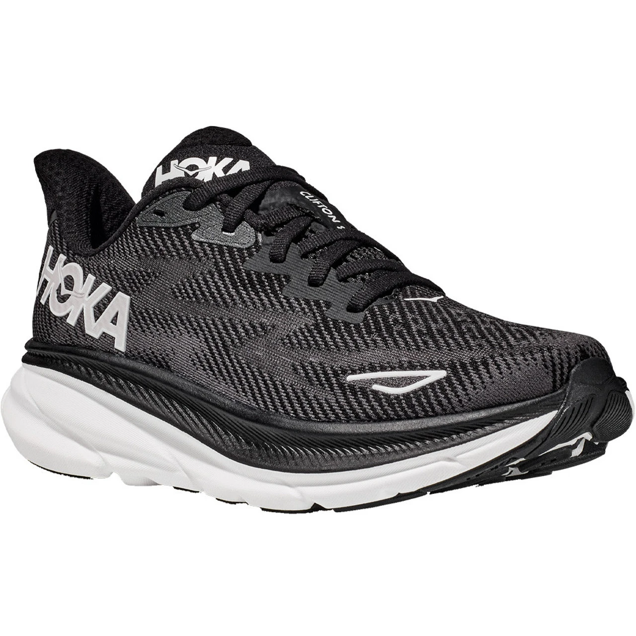 HOKA ONE ONE Women's Clifton 9 - Black / White (Wide Width) - Image 3