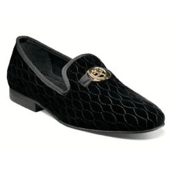 Stacy Adams Valet Leather Sole Velour Bit Loafer - Black