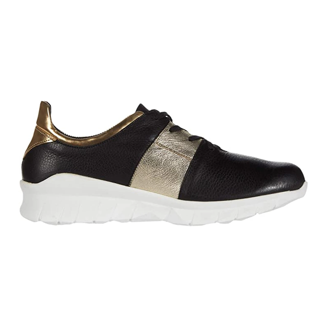 NAOT Women's Buzz - Soft Black Leather / Radiant Gold Leather / Soft Black Leather / Gold Leather
