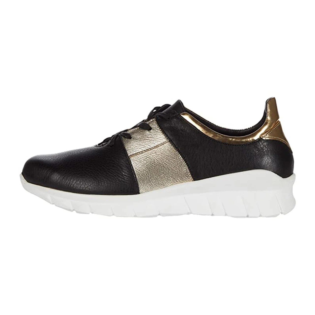 NAOT Women's Buzz - Soft Black Leather / Radiant Gold Leather / Soft Black Leather / Gold Leather - Image 2