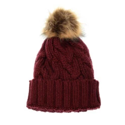 Joy Susan Cable Knit Pom Pom Hat - Burgundy