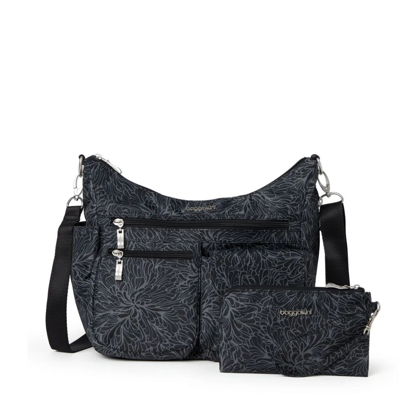 Baggallini Modern Everywhere Hobo - Midnight Blossom Print